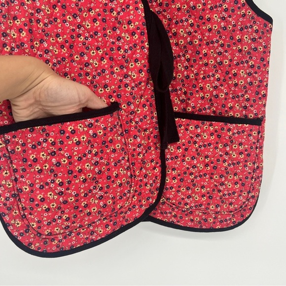 Free People Claudine Red Floral Bow Tie Front Cottagecore Coquette Quilted Vest - Picture 3 of 7